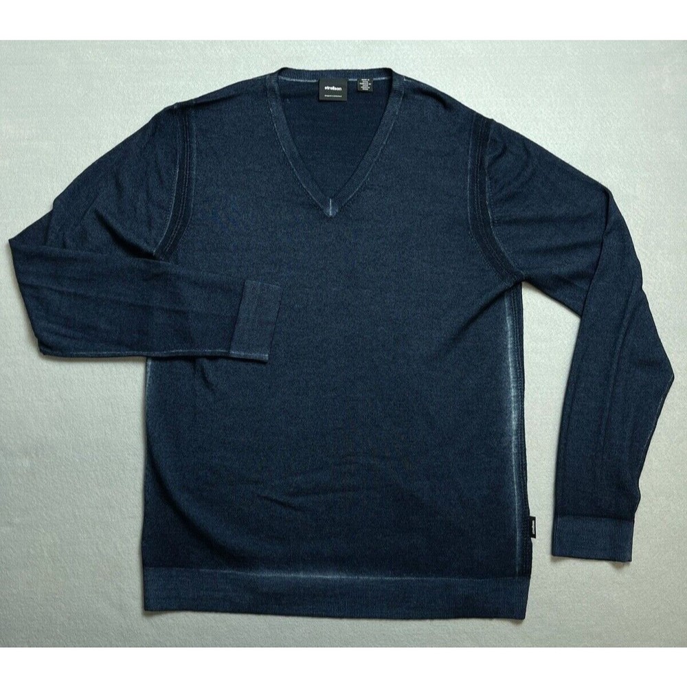 Strellson Sweater Men's Medium Blue V Neck Model K-Lamar-V Wool